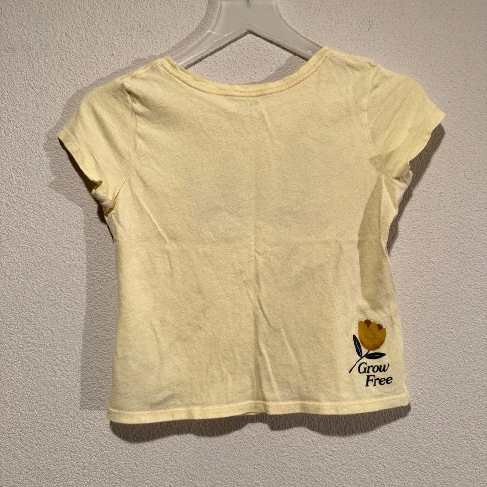 Old Navy Girls Yellow Butterfly Graphic Tee Grow Free Floral Shirt Size L‎ 10-12